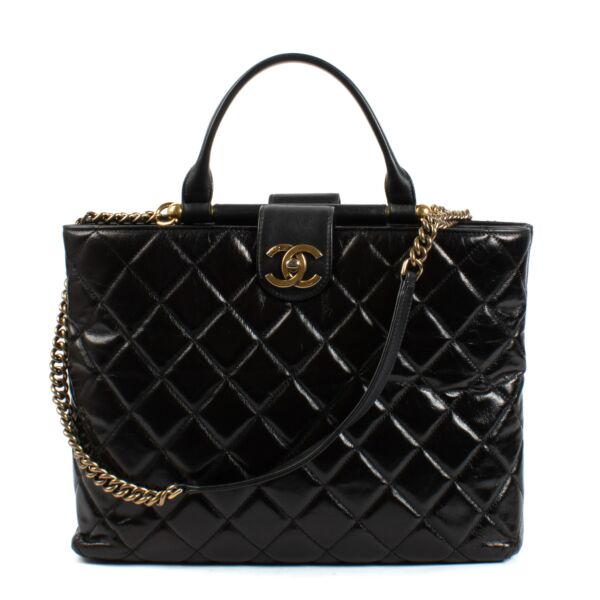 Chanel Gold Bar Quilted Shopping Tote Bag