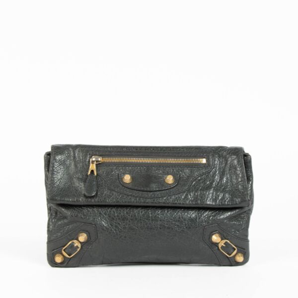 Shop this 100% authentic Balenciaga Gris Fossile Lambskin Motocross Giant 12 Envelope Clutch at Labellov.com
