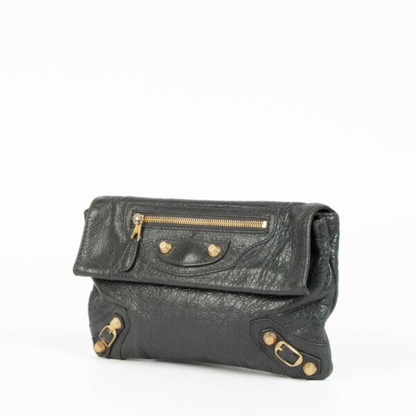 Balenciaga Gris Fossile Lambskin Motocross Giant 12 Envelope Clutch