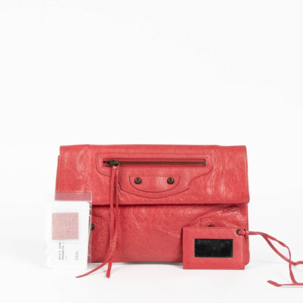 Balenciaga Rose Thulian Lambskin Motocross Classic Envelope Clutch