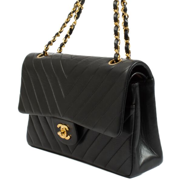 Chanel Black Vintage Chevron Medium Classic Flap Bag