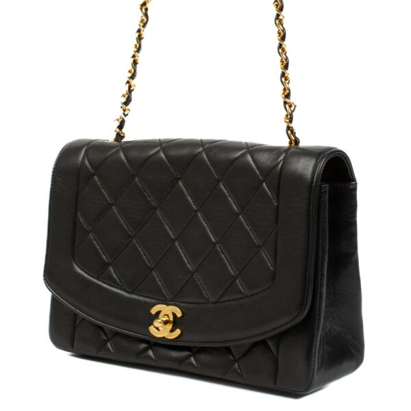 Chanel Black Lambskin Medium Diana Flap Bag