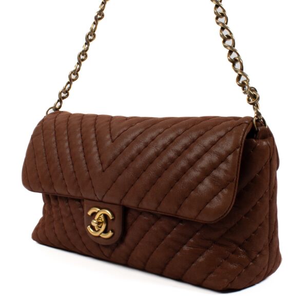 Chanel Brown Shimmer Chevron Classic Flap Bag
