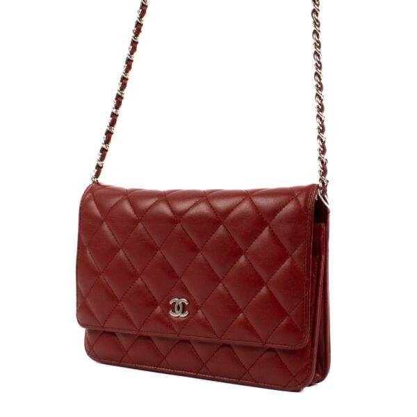 Chanel Red Classic Lambskin Wallet On Chain