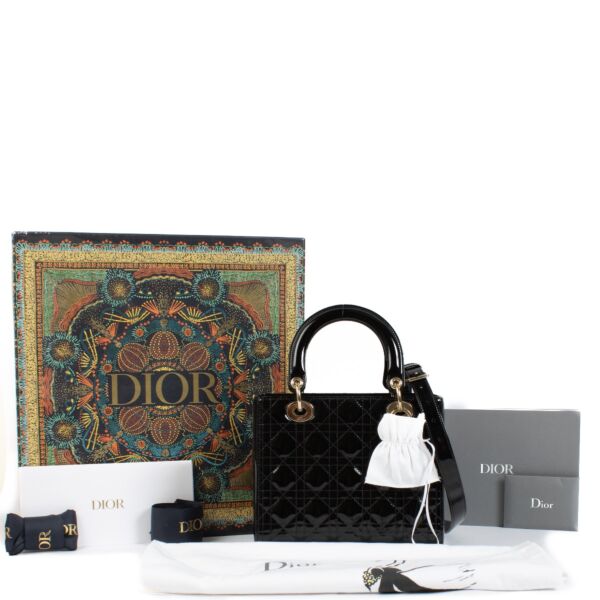 Christian Dior Black Patent Leather Medium Lady Dior Bag