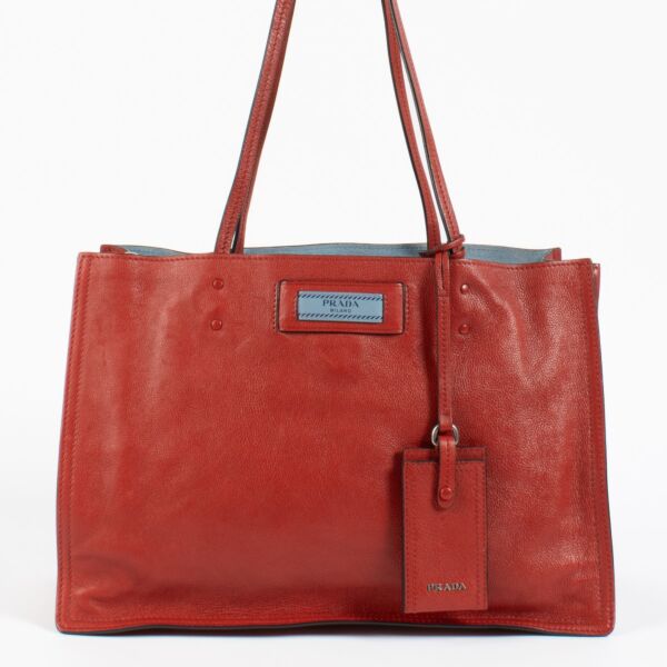 Prada Red Glace Calf Etiquette Small Tote Bag