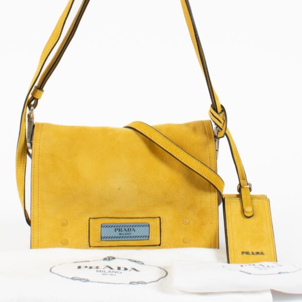 Prada Yellow Suede Etiquette Small Shoulder Bag