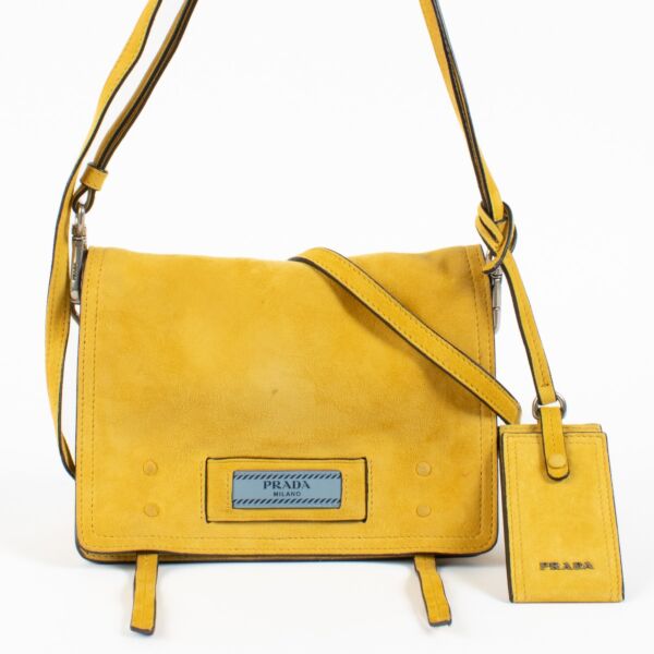 Prada Yellow Suede Etiquette Small Shoulder Bag