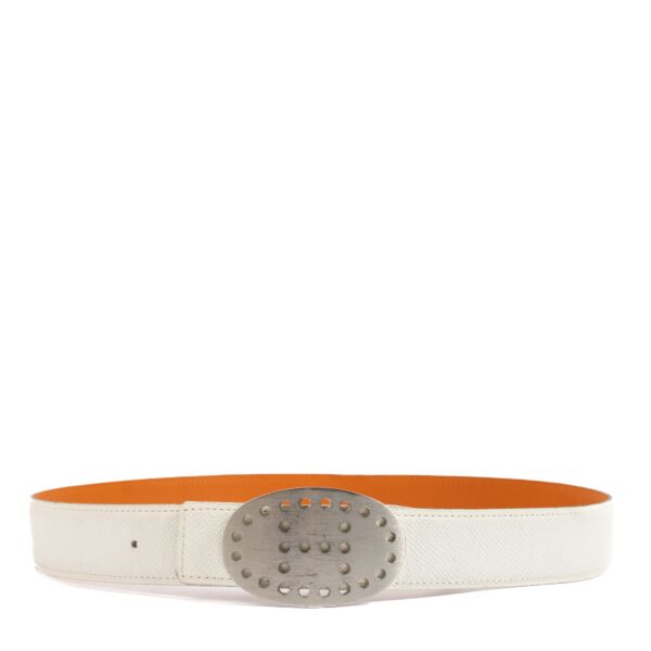 Hermès White & Orange Evelyne Reversible Belt - size 80