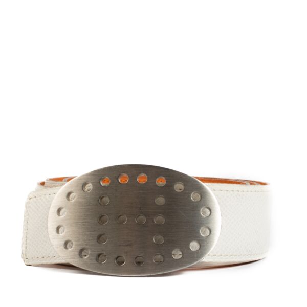 Hermès White & Orange Evelyne Reversible Belt - size 80
