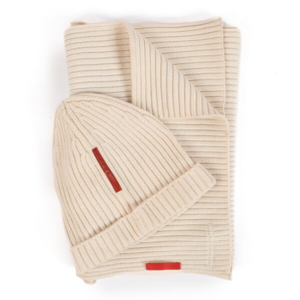 shop 100% authentic second hand Prada White Scarf Beanie Set on Labellov.com