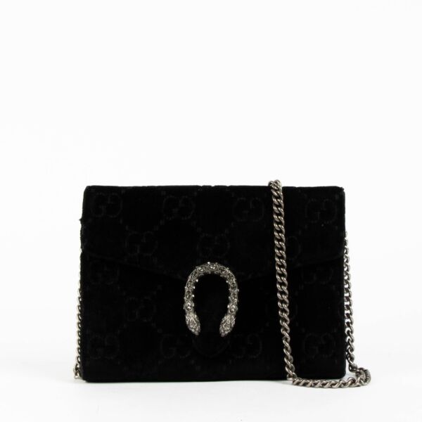 Authentic pre-loved Gucci Black GG Velvet Crystal Dionysus Crossbody Bag on Labellov.com