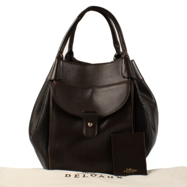 Delvaux Café/Black Tissage Côtelé Corail Top Handle Bag