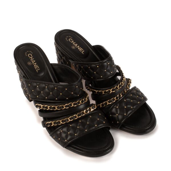 Chanel Black Leather Strap Mules - size 40
