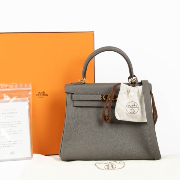 Hermès Kelly 25 Gris Etain Togo GHW