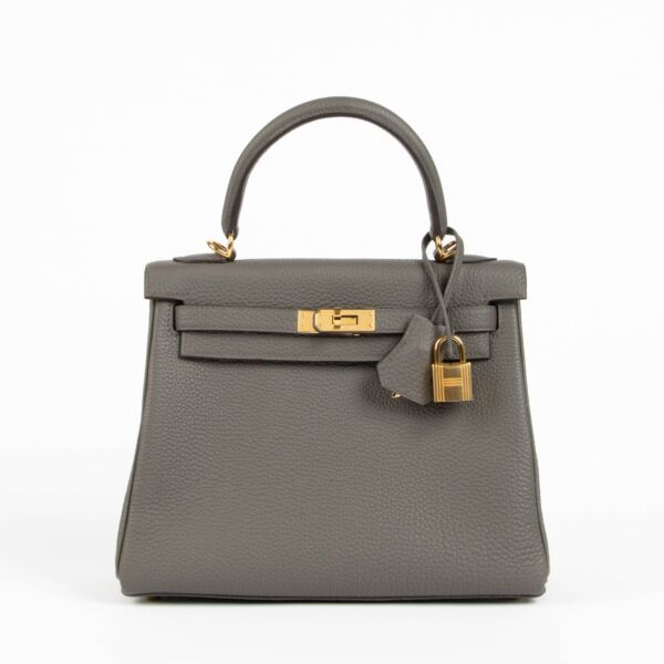 Hermès Kelly 25 Gris Etain Togo GHW