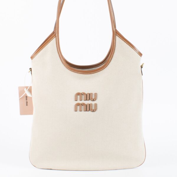 Authentic Preloved Miu Miu Beige Canvas Ivy Tote Bag on Labellov.com