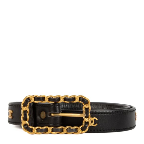 Chanel 93A Black Slim Gold CC Belt - size 85