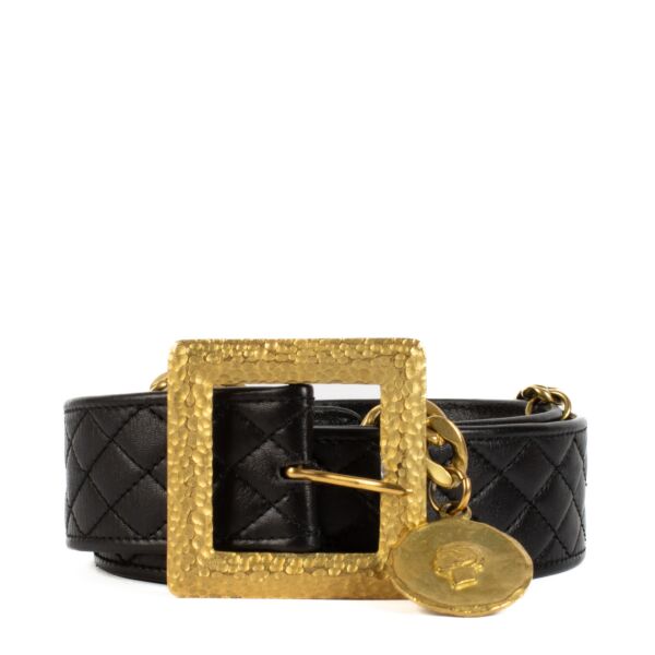 Chanel 94A Black Quilted Gold Chain Belt - size 75