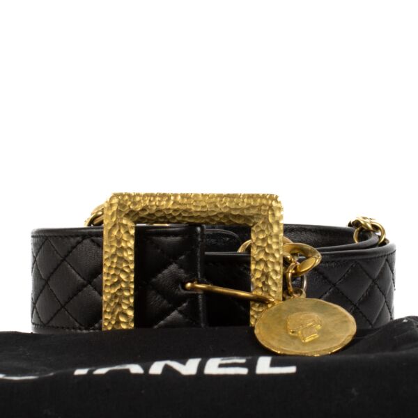 Chanel 94A Black Quilted Gold Chain Belt - size 75
