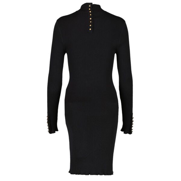 Chanel Vintage Black Knitted CC Button Midi Dress - Size FR42