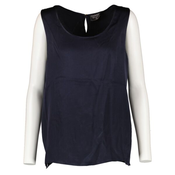 Chanel Vintage Blue Silk Satin Sleeveless Top