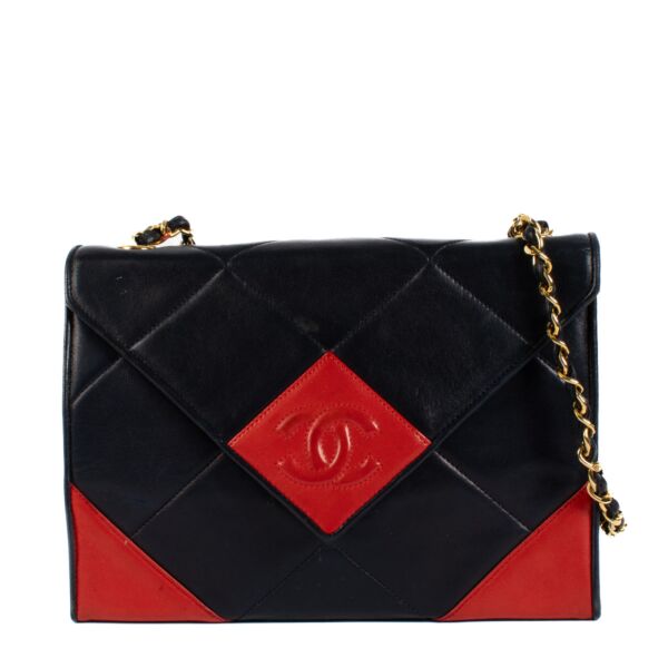 Chanel Navy Blue and Red Lambskin Shoulder Bag