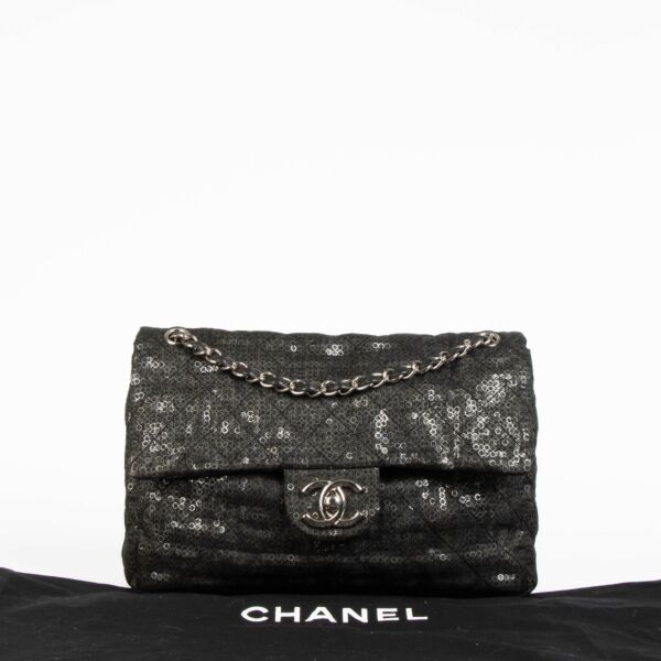 Chanel Black Sequin Mesh Large Flap Bag
