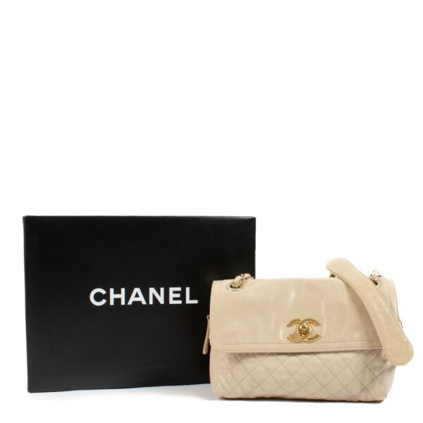 Chanel Beige Glazed Calfskin Flap Bag