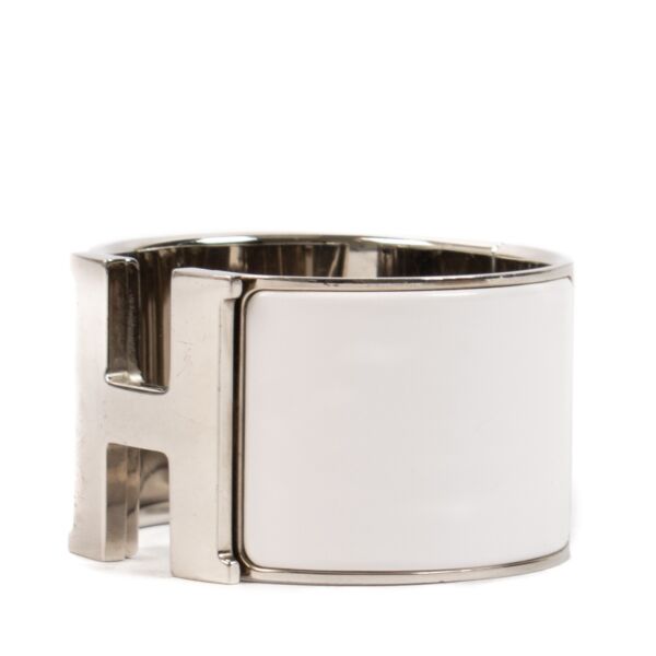 Hermès White Extra Wide Clic Clac H Bracelet - Size S