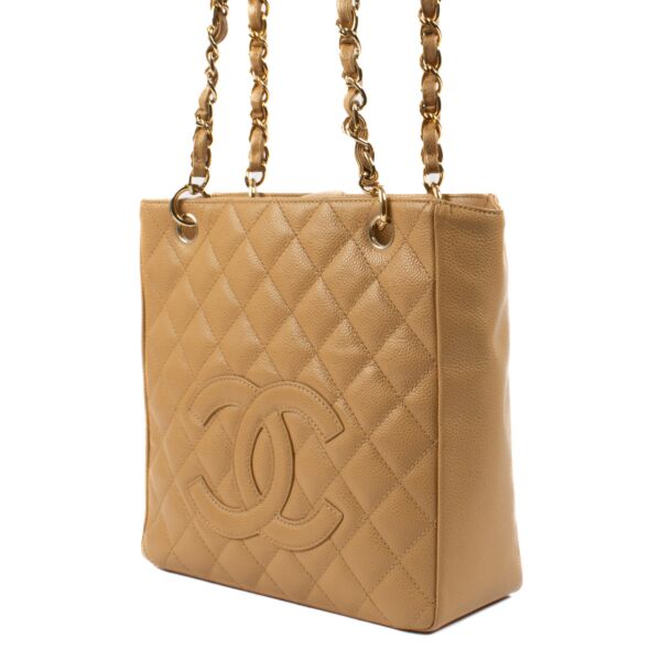 Chanel Beige Caviar Leather Small Shopper Shoulder Bag