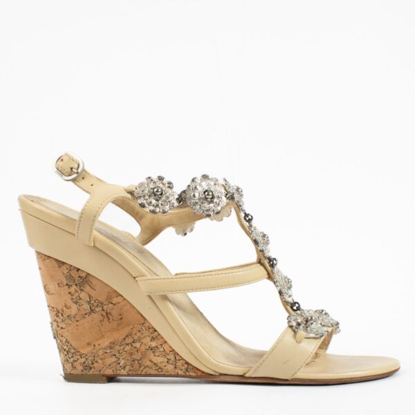 shop 100% authentic second hand Chanel Beige Wedge Sandals - Size 38 on Labellov.com