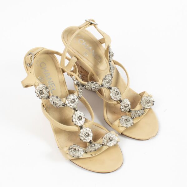 Chanel Beige Wedge Sandals - Size 38