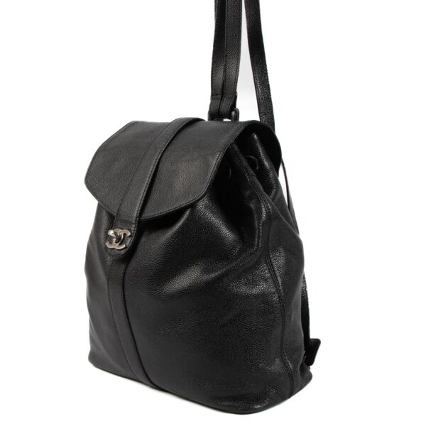 Chanel Black Caviar Leather CC Clasp Backpack
