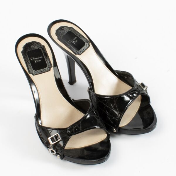 Christian Dior John Galliano Black Patent Cannage Mules - Size 37 1/2