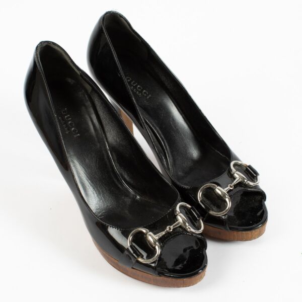 Gucci Black Patent Horsebit Heels - Size 37 1/2