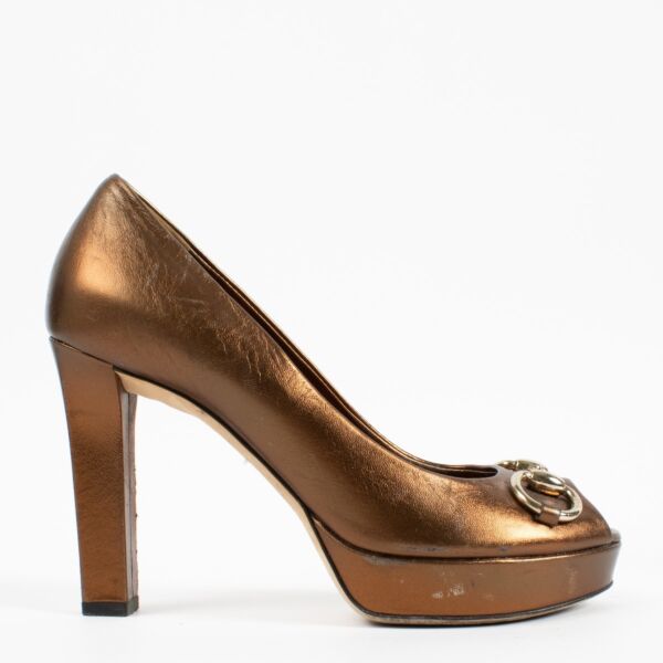shop 100% authentic second hand Gucci Brown Horsebit Platform Heels - Size 37 on Labellov.com