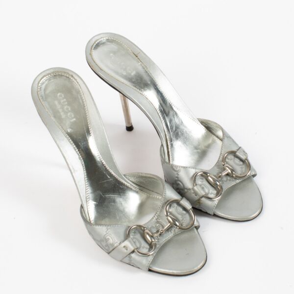 Gucci Silver Guccissima Horsebit Mules - Size 37 1/2