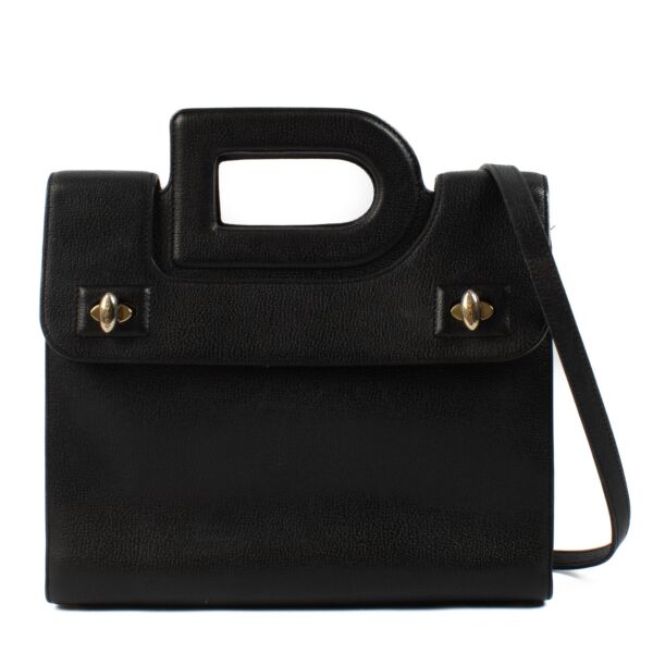 Delvaux Black Leather Emeraude PM Top Handle Bag
