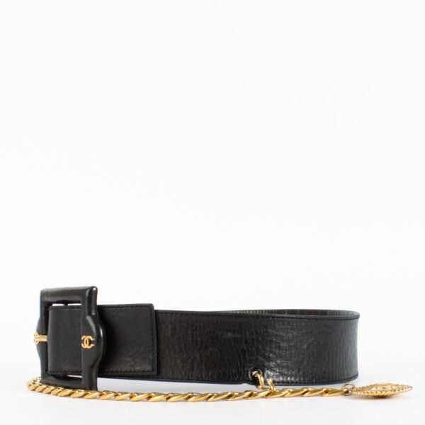 Chanel Black Leather Vintage Belt - Size 70