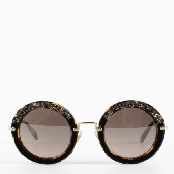 Authentic Second Hand Miu Miu Black Round Glitter Detail Sunglasses on Labellov.com
