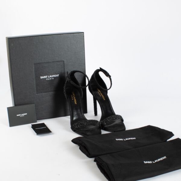 Saint Laurent Black Glitter Amber 105 Sandals — Size 37.5