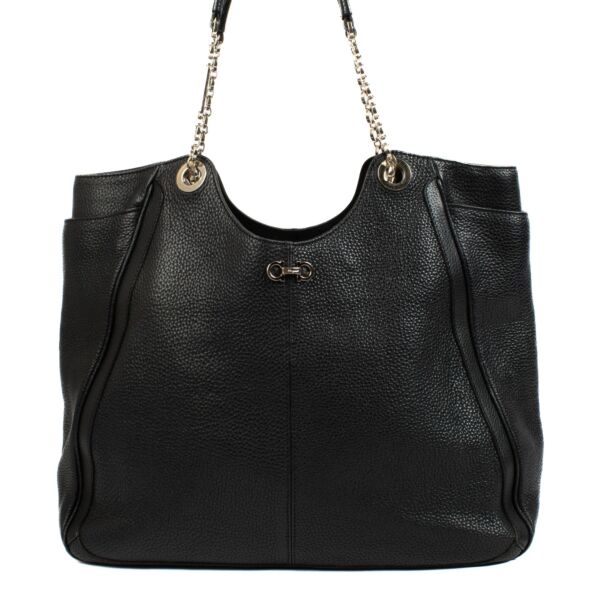 Ferragamo Black Leather Betulla Tote Bag