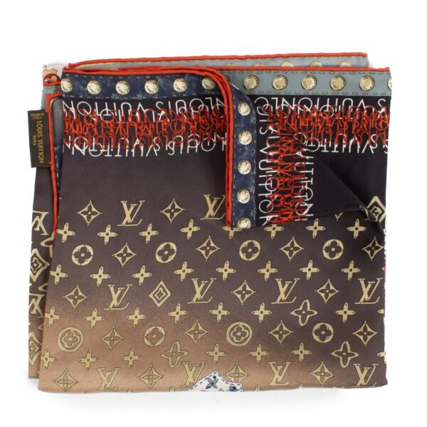 Louis Vuitton World Map Square 90 Scarf featuring an intricate world map design in vibrant colors, crafted from luxurious silk. Shop now on Labellov.com.