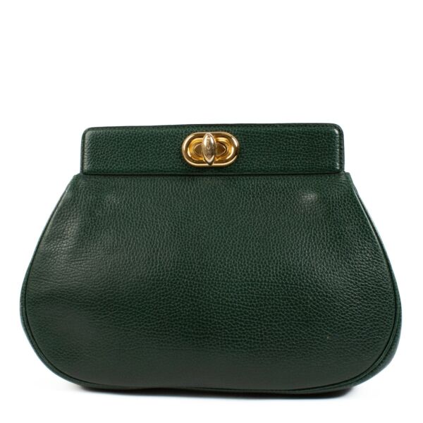 authentic pre loved Delvaux Green Turnlock Clutch on Labellov.com