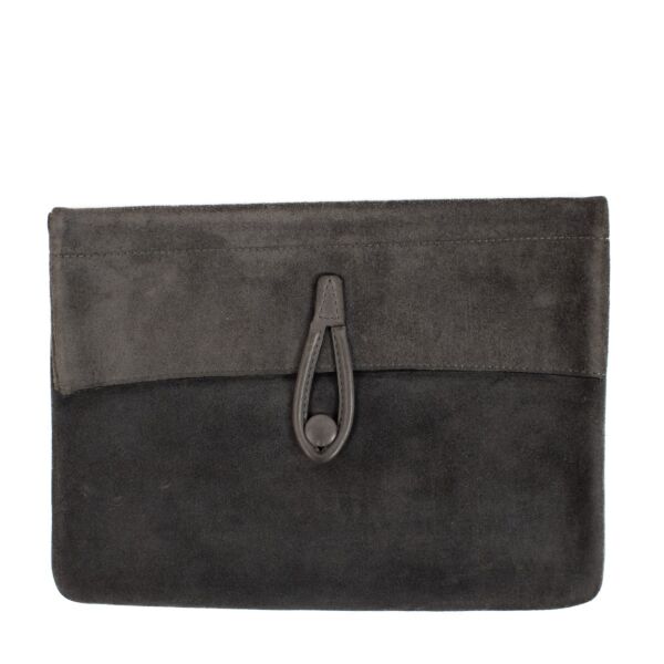 authentic Delvaux Grey Suede Clutch on Labellov.com