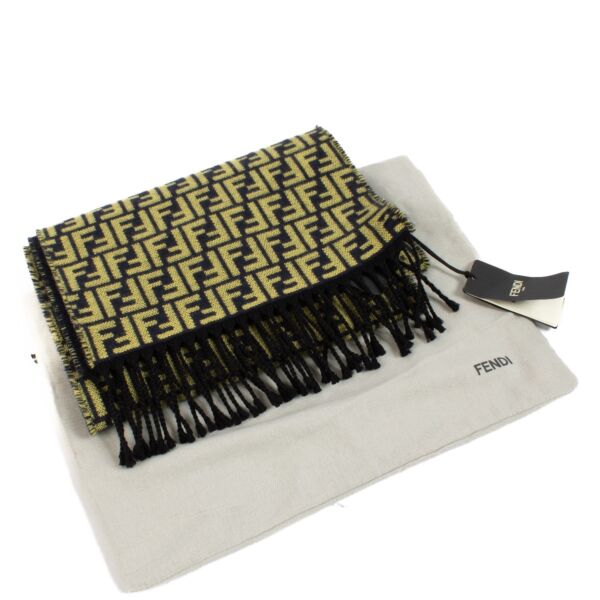 Fendi Blue and Yellow FF Lana Wool Scarf