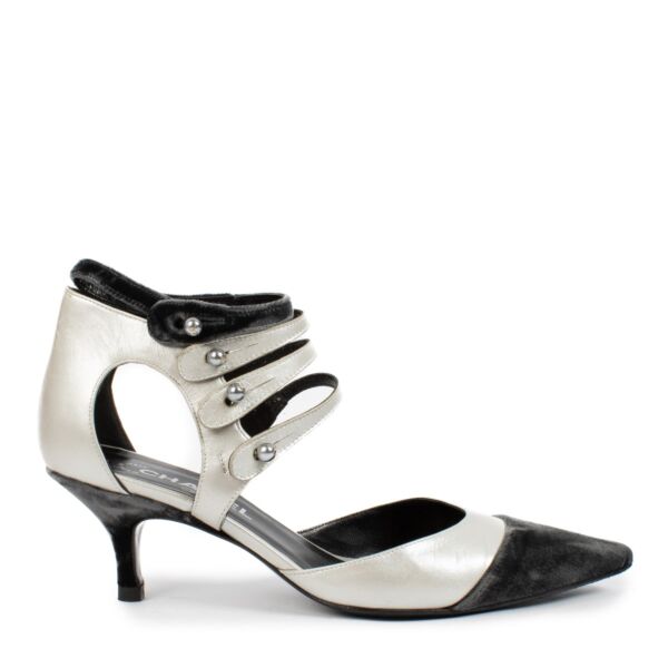 shop 100% authentic second hand Chanel Multi-Strap Faux Pearl Metallic Pumps - Size 38 on Labellov.com