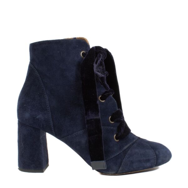shop 100% authentic second hand Chloé Blue Velvet Lace Up Ankle Boots - Size 38 1/2 on Labellov.com