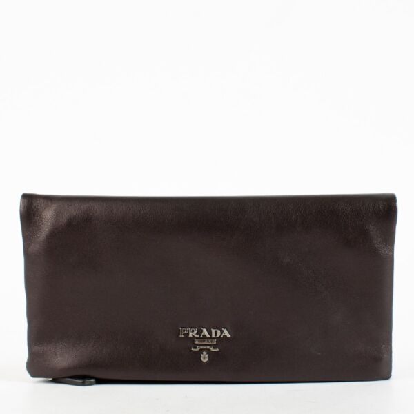 Prada Brown Metalllic Leather Clutch
